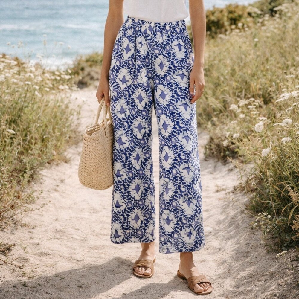 C&C California Linen Abstract Pull On Wide Leg Women’s Pants Size Large